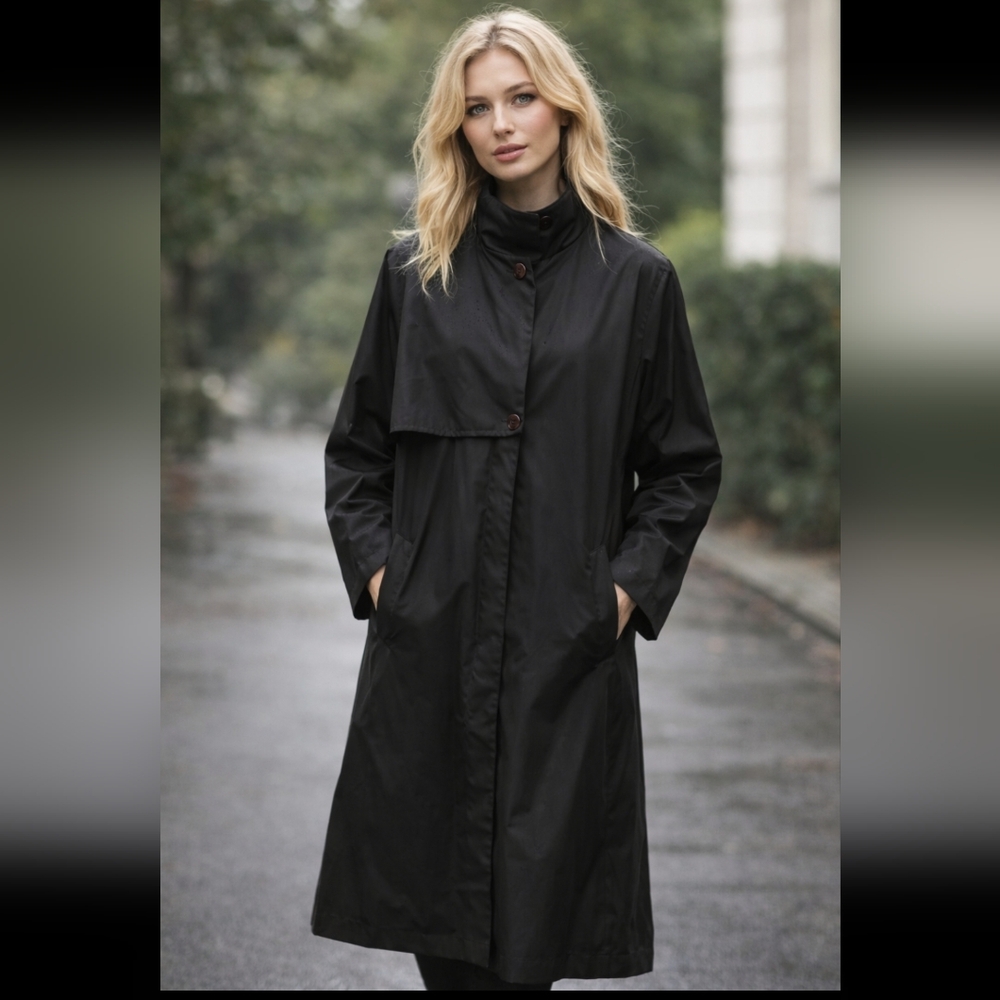 Chance Encounters Vintage Black Long Rain Assymetrical Coat Stand Collar Sz.12